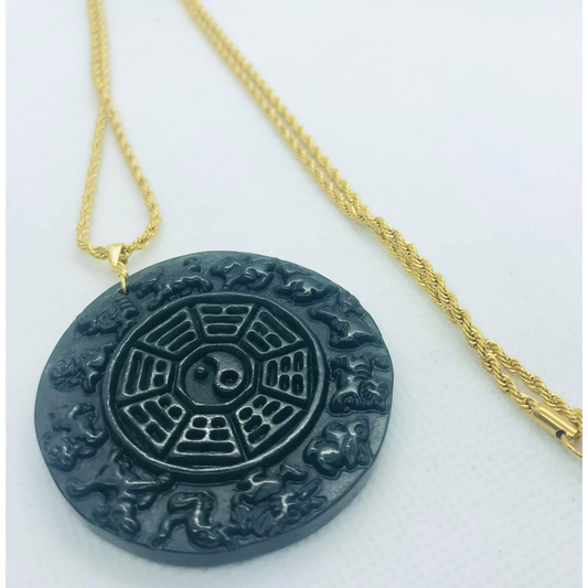 Natural Hetian Jade Chinese Zodiac Pendant - Stainless Steel Chain Necklace