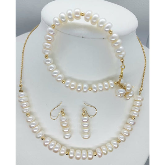 Natural Freshwater Pearl Jewelry Set - 10K Gold